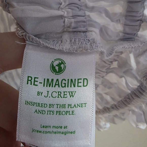 J. Crew Blue & White Smocked Striped Crop Top Gently Used Size L - Picture 9 of 14